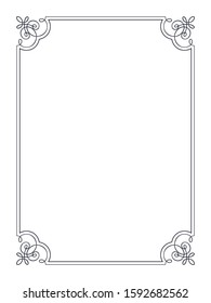 Floral Calligraphic Border Frame. Flat Vector Art Design Template Element
