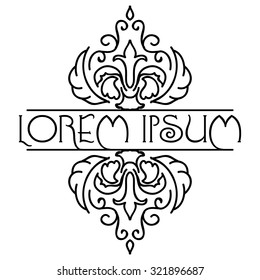 Floral calligraphic vintage frame with beautiful pattern. Elegant logo design Vector illustration