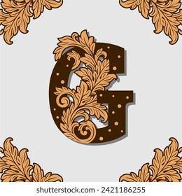 Floral capital letter. Capital letter G in the style of Baroque.