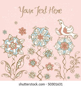 floral card with bird