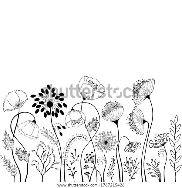 Floral Card Black White Illustration Stock Vector (Royalty Free ...