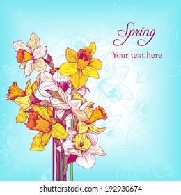 floral card with bouquet, flowers composition, hand drawn vector illustration