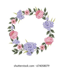 Floral card. Bouquet of roses, and anemone. Vintage vector illustration. Classic. pastel color. wreath shape with phrase Spirit of. for textile, t shirts, greetings card
