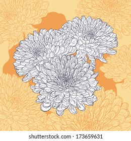 Floral card with chrysanthemum, vintage vector illustration