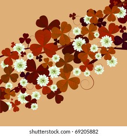 Floral card with clover leaves and flower in sepia tones, St. Patrick's Day card