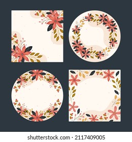 Floral card. Colorful nature flower design. Abstract geometric painting. Frame greeting flyer, booklet, brochure template. Elegant invite floral card. Flower composition card. Vector illustration.