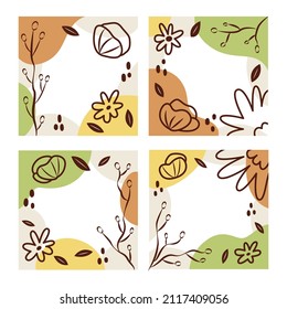 Floral card. Colorful nature flower design. Abstract geometric painting. Frame greeting flyer, booklet, brochure template. Elegant invite floral card. Flower composition card. Vector illustration.