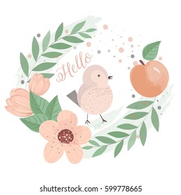 Floral card with cute bird