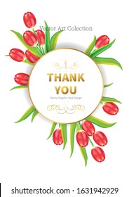 Floral card design element, red tulips, vector graphics.