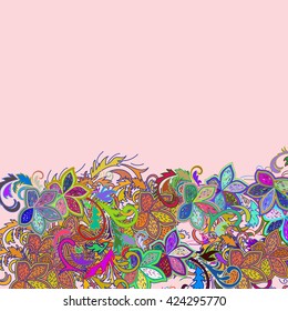Floral card design, flowers and leaf doodle elements. Illustration made of flowers and herbs. Vector decorative invitation. Spring elements. Floral doodles.