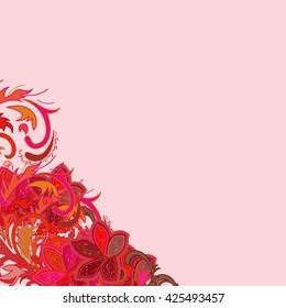 Floral card design, flowers and leaf doodle elements. Illustration made of flowers and herbs. Vector decorative invitation. Spring elements. Floral doodles.