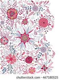 Floral card design, flowers and leaf doodle elements. Illustration made of flowers and butterflies. Spring elements. Floral doodles.
