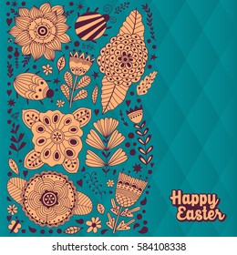 Floral card design, flowers and leaf doodle elements. Illustration made of flowers and herbs. Vector decorative invitation. Spring elements. Floral doodles. 