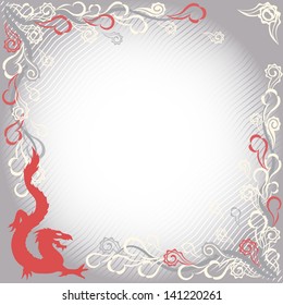 Floral card with dragon in eastern style