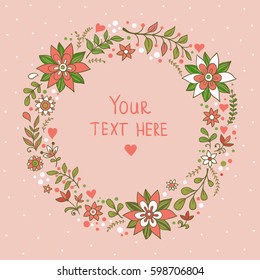 Floral card with flowers. Great spring invitation card in vector.