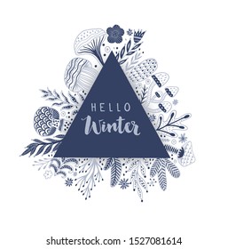 Floral card frame triangle template. Floral greeting card, blooming vector banner. Perfect for wedding invitations, greeting cards, blogs, prints and more