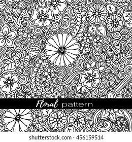 Floral card. Hand drawn artwork with abstract flowers. Background for web, printed media design.