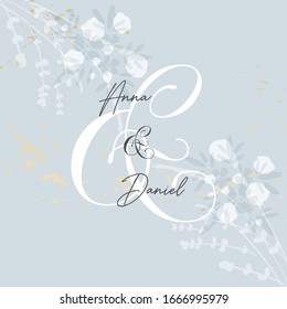 Floral card  with hand drawn different flowers and botanicals for wedding stationery arrangement or social media advertising backgrounds  or other purposes