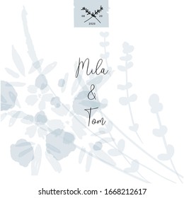 Floral card  with hand drawn different flowers and botanicals for wedding stationery arrangement or social media advertising backgrounds  or other purposes