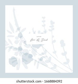 Floral card  with hand drawn different flowers and botanicals for wedding stationery arrangement or social media advertising backgrounds  or other purposes
