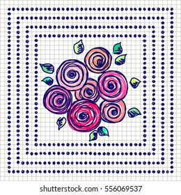 Floral card. Hand drawn flowers and leaves Vector design. Hand sketch line drawing. Decorative card. Artistic drawing Series of Cards, Blanks and Forms, Template