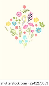 Floral card happy spring, poster flyer with flower design, vector illustration. Hello spring, decoration in frame, nature background and lettering.