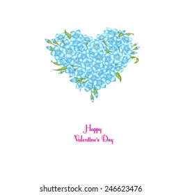 Floral card. Illustration of heart made of flowers forget-me. Vector. Victorian style. Congratulations to the St. Valentine's Day.
