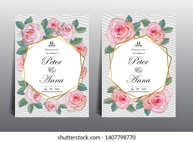 Floral card for invitation wedding and greeting cards with  roses flower and gold frame -vector