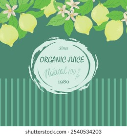 Floral card with lemon. Botanical design. Gift card. Vector illustration.