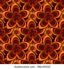 Floral card. Floral seamless pattern. Vector abstract flowers. Floral wall art painting for home. Wedding invitation template. Greeting card. Red, brown and orange spring flowers.