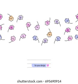 Floral card template with cute small flowers. Childish background for notepad covers, save the date cards, invitations, scrapbook, textile, etc. Vector illustration.
