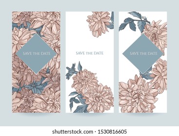 Floral card template design, chrysanthemum flowers on white background, card for valentine's day, mother's day, vintage style