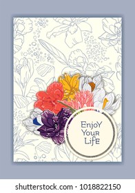 Floral Card Template. Hand drawn, detailed. Elegant cover