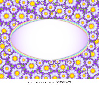 Floral card template with rainbow ribbon