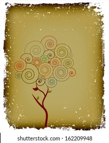 Floral card with tree swirl pattern. Vector