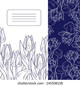 Floral card with tulips and irises