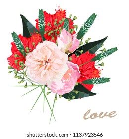 Floral card vector Design: garden flower lavender pink peach Rose white Anemone wax green Eucalyptus thyme leaves elegant greenery, berry, forest bouquet print.Wedding rustic Invitation elegant invite