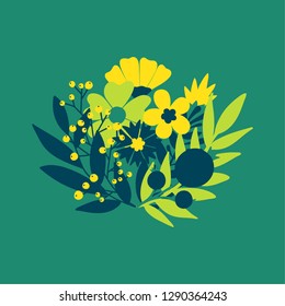 Floral card vector Design: garden flower and leaves. Wedding rustic Invitation elegant invite.