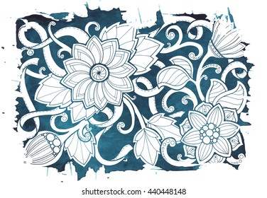 Floral card. Vector template corporate identity. Business artworks with watercolor splash. Background for web, printed media design. Banner, business card, flyer, invitation, greeting card, postcard.