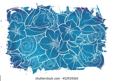 Floral card. Vector template corporate identity. Business artworks with watercolor splash. Background for web, printed media design. Banner, business card, flyer, invitation, greeting card, postcard.