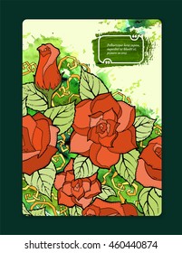 Floral card. Vector template corporate identity. Business artworks with watercolor splash. Background for web, printed media design. Banner, business card, flyer, invitation, greeting card, postcard.