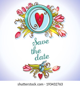  floral card. Vintage invitation.