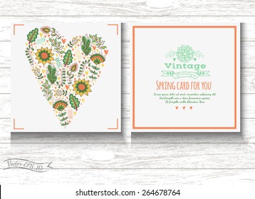 Floral card in vintage style. bright retro ornament is perfect for the original design of wedding cards, invitation to a party, greeting card. vector