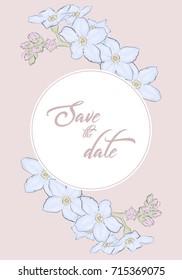 Floral card. Wedding invitation.  Hand draw of vector illustration.
