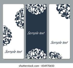 Floral cards with rounded corners vector template set with copy space.