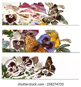 Floral cards set with butterflies and flowers