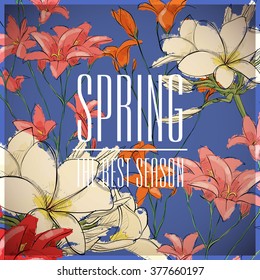 Floral card.Sketch style. Vector illustration.