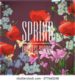 Floral card.Sketch style. Vector illustration.