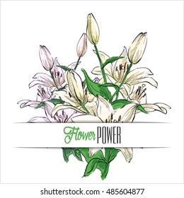 Floral card.Sketch style. Vector illustration.
