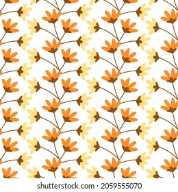 Floral cartoon pattern cute orange seamless flowers on white background